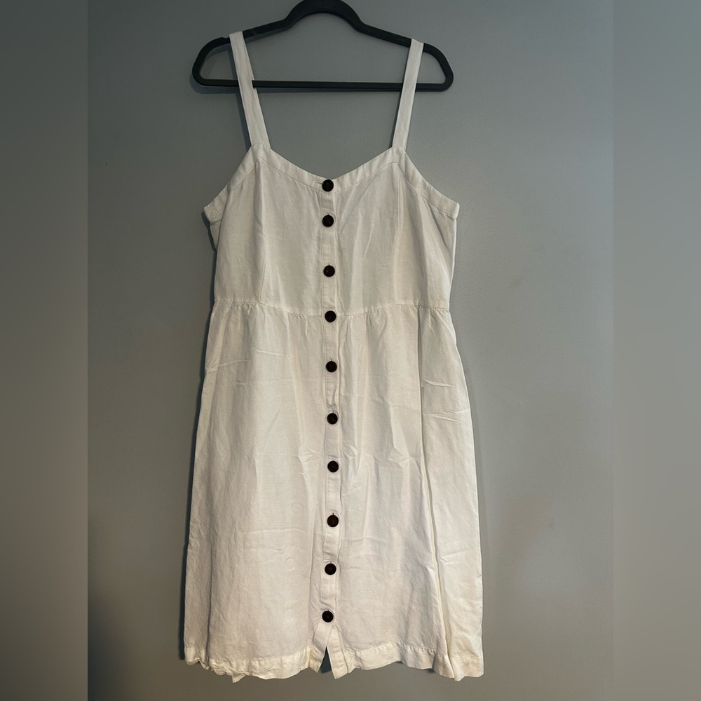 Loft Outlet white midi button up dress, size 14